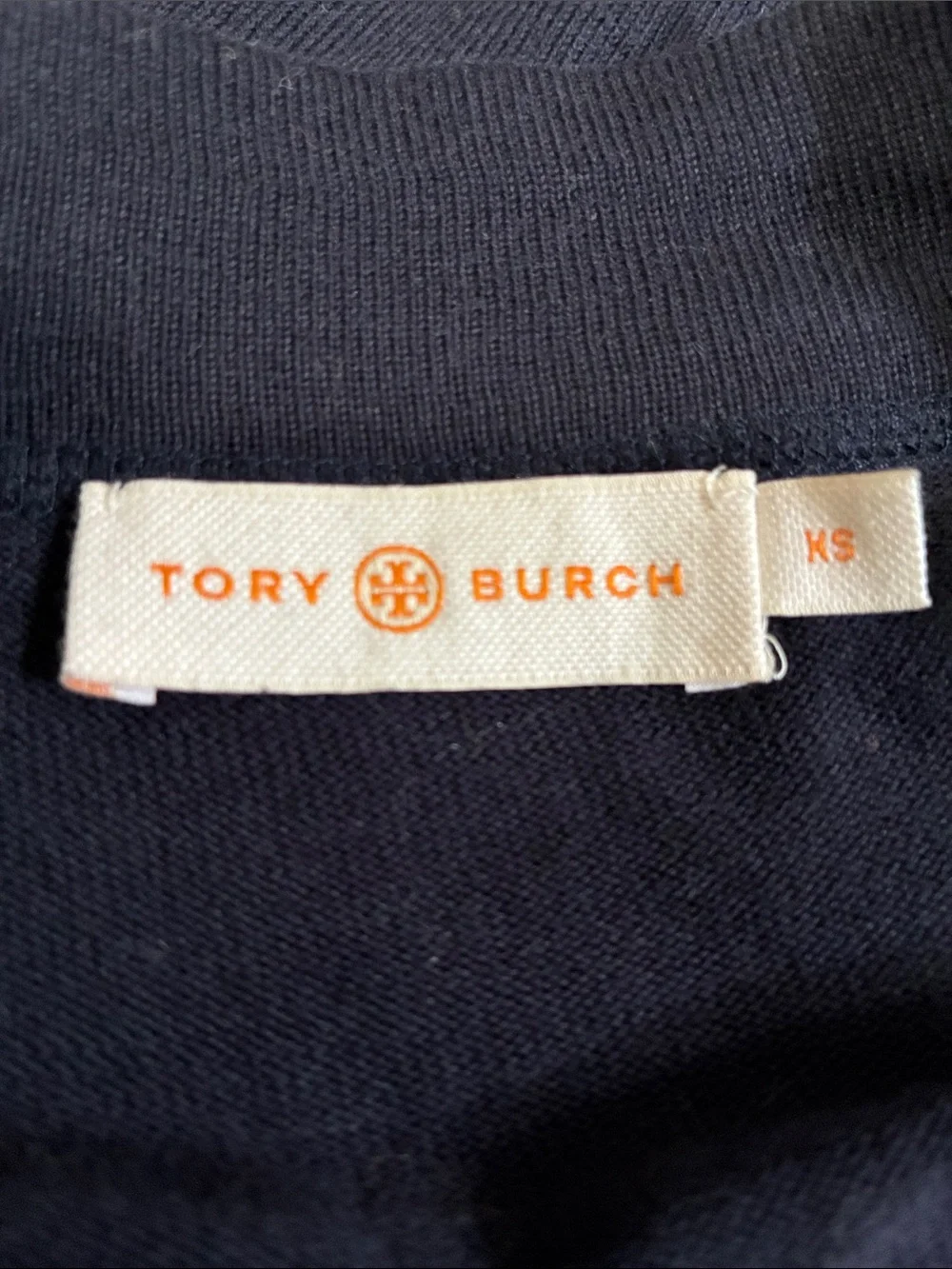 Tory Burch Navy Button-Front V-Neck Cardigan with Logo Buttons